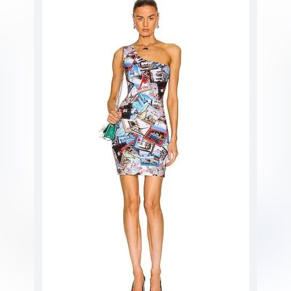Balenciaga Asymmetric All Over Cities Mini Dress In Baby Blue Medium Revolve